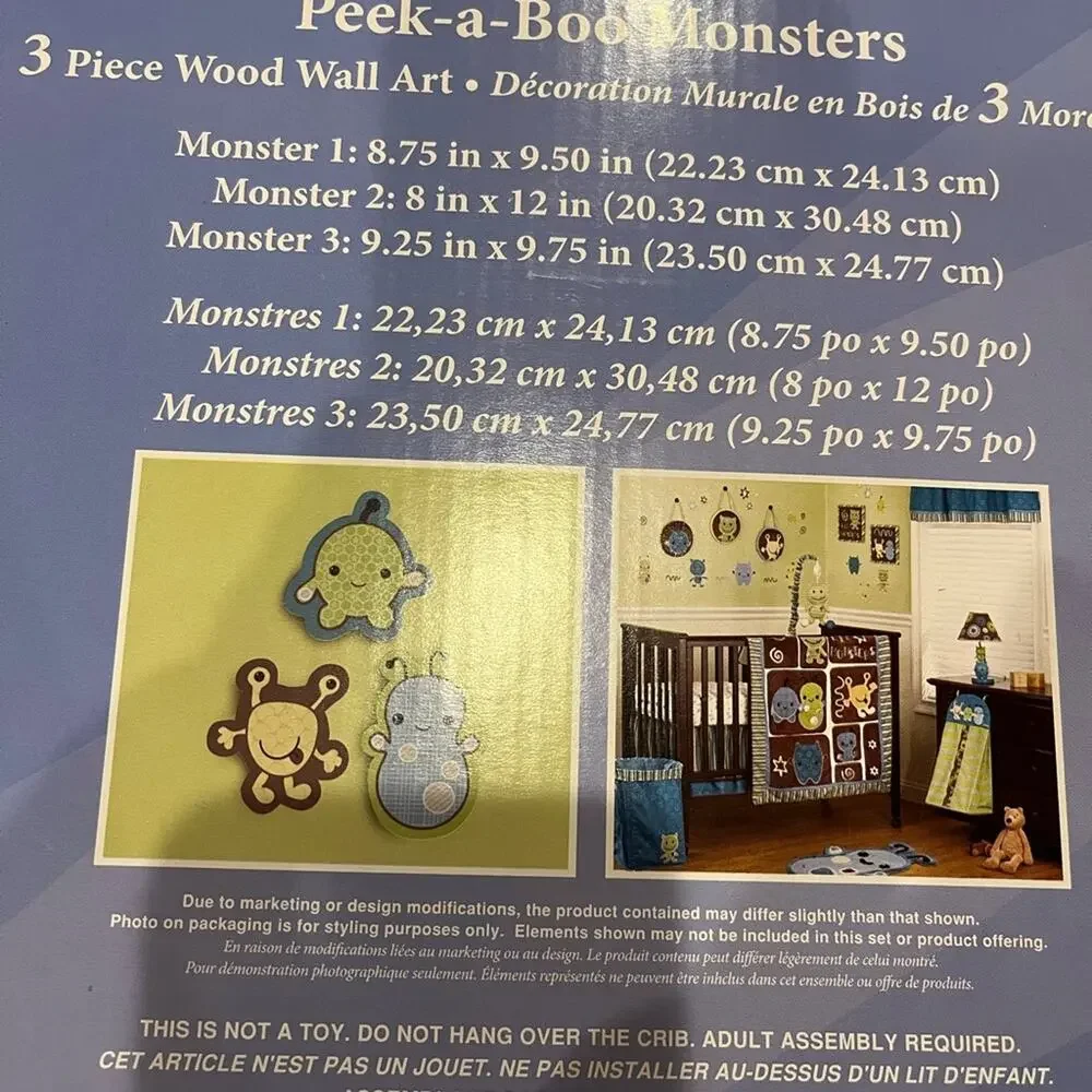 CoCaLo baby Peek-a-Boo Monsters 3 piece Wood Wall Art